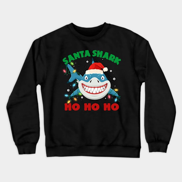 Santa Shark Ho Ho Ho Christmas Crewneck Sweatshirt by mckinney